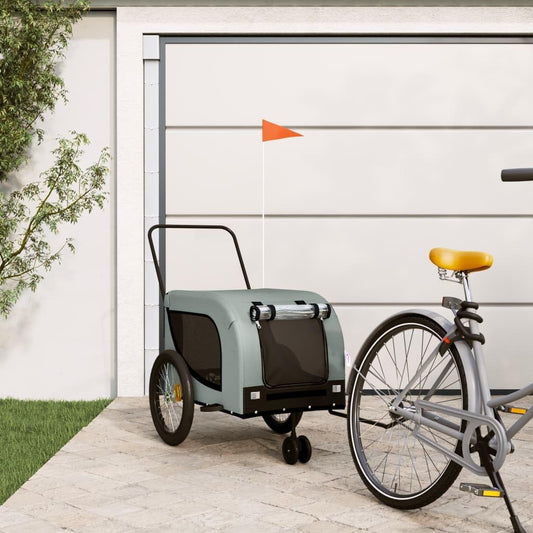 Tidyard Pet Bike Trailer Gray and Black Oxford Fabric and Iron Pet Bicycle Carrier, Animal Bike
