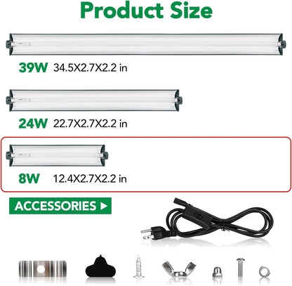 T5 Reptile Light Fixture Green Combo Kit 8W Light Fixture Reptile Terrarium Hood 10.0 UVB Light Bulb Fluorescent Tube Ideal for Tropical and Deserts Such as Bearded Dragon Lizards and Tortoises