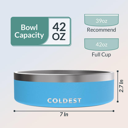 Coldest Dog Bowl - Anti Rust Metal, Non Slip, 3 Layers Insulated Stainless Steel Dog Bowls - Spill Proof & Heavy Duty - Water Bowl for Dogs, Cats & Pets, Dish Washer Safe (42 oz, Celestial Blue)