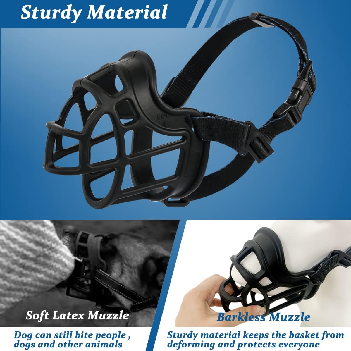 BARKLESS Dog Muzzle, Basket Muzzle Anti Biting Chewing, Sturdy Lightweight Cage Mouth Cover for Small Medium Large Sized Dogs, Allows Panting Drinking, Suitable for Grooming Trimming Training