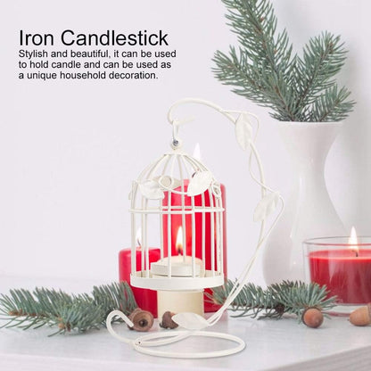 Birdcage Candle Holder, Hanging Candle Holder Decorative Bird Cages Bird Cage Decor Vintage Metal Candlestick for Wedding, Party(White)