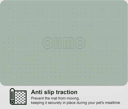 OHMO Dog Food Mat, Silicone Waterproof Cat Food Mat, Non-Skid Spill Proof Pet Feeding Mat for Food and Water, Easy to Clean Dog Placemat(Sage Green, 23.6" x 15.8")