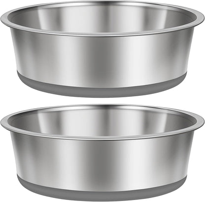 Taglory 8 Cup Stainless Steel Dog Bowls Set of 2 for Food and Water, Silicone Base Anti-Slip, Rust Resistant, Extra Thick Metal Bowls for Medium Dogs, 59oz, Gray