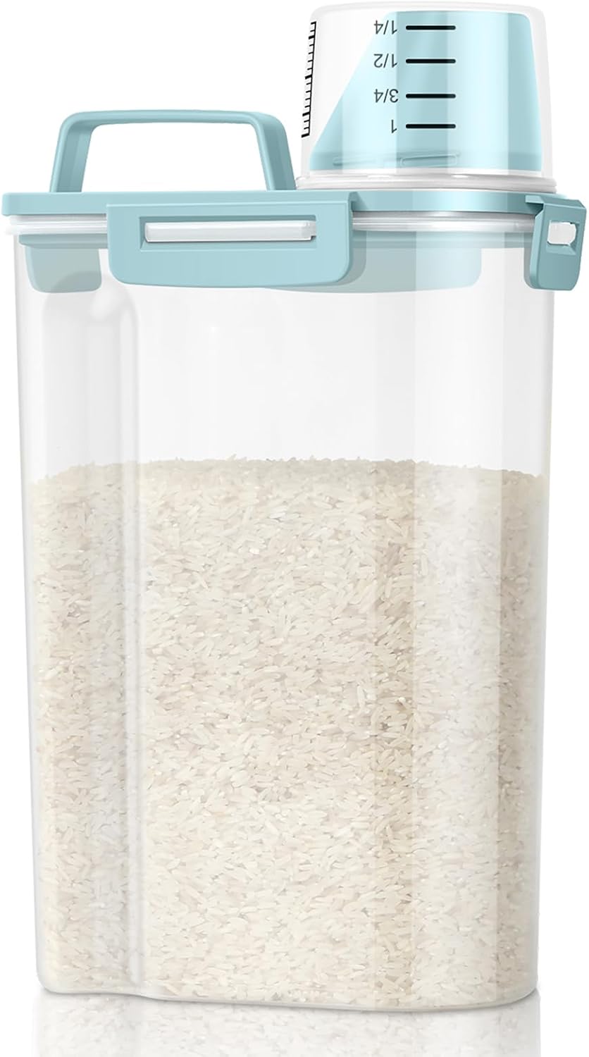 TBMax Rice Storage Container - 5 Lbs Flour Container Cereal Dispenser with Measuring Cup, Airtight Dry Food Container Bin for Kitchen Pantry Storage Organization