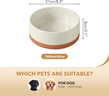 Ceramic 8.2inch Dog Bowl for Large Breed Dogs, Anti-Slip and Weighted Pet Food and Water Dishes(Single Bowl, Vanilla White)