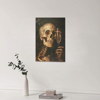 Quorin Gothic Skeleton Wall Art Goth Skull Champagne Wall Decor Dark Academia Pictures Horror Canvas Print Painting Artwork for Bathroom Living Room Bedroom 16"x24"