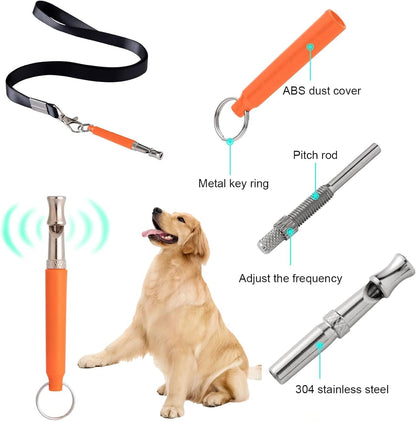3 PCS Dog Whistles Set, Adjustable Recall Dog Training Whistle Silent Dog Whistle to Stop Barking with Lanyard,Dog Clicker(Orange)