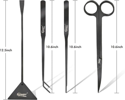 hygger Long Stainless Steel Premium Aquarium Tools, 4 PCS Aquatic Plant Tweezers Scissors Spatula Kits Comes with 1 Cleaning Cloth, for Fish Tank Starters