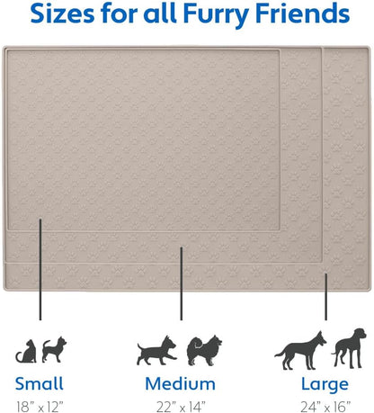 MIGHTY MONKEY 100% Waterproof Dog Food Mat, Raised Edges Silicone Pet Feeding Placemat for Cat, Dogs, Pet Bowls, High Lipped Tray Prevents Water Spills, Food on Floor, Dishwasher Safe, 24x16, Beige