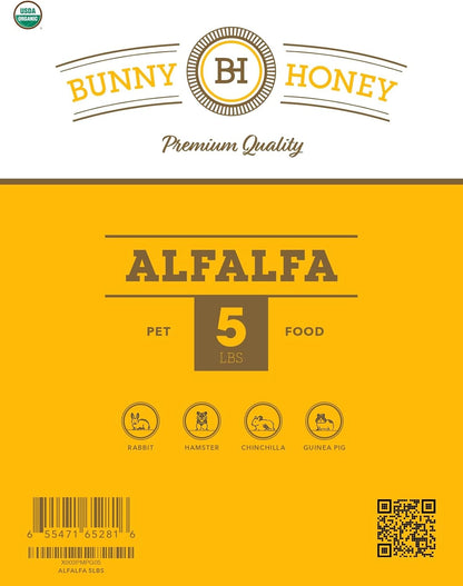Bunny Honey Organic Alfalfa Hay for Guinea Pigs 12 lb Dim wt/5 lb High-Protein & Calcium, Supports Growth & Dental Health, Fresh & Nutritious