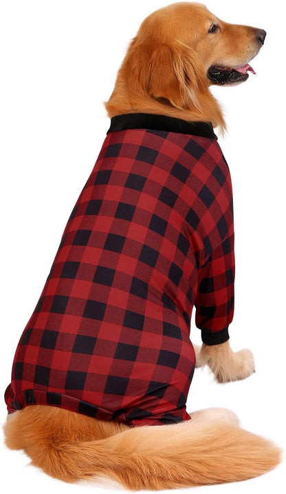HDE Dog Pajamas One Piece Jammies Jumpsuit Pet Clothes Outfit Stretchy Lightweight Comfy Shirt Pjs for M-3XL Dogs Buffalo Plaid - XL