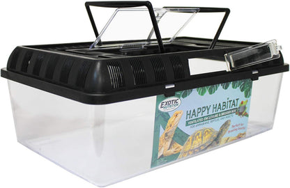 Happy Habitat (Large) - Ventilated Enclosure & Breeder Box - for Live Feeder Insects, Reptiles, Amphibians & Other Small Pets - Durable Plastic Portable Terrarium
