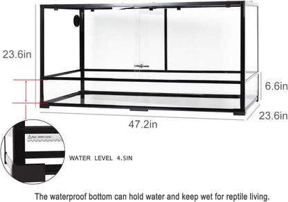 REPTIZOO Large Reptile Terrarium 120 Gallon, Tall & Wide Tempered Glass Reptile Tank 48" x 24" x 24" with Sliding Door Top Screen Ventilation & Anti Escape Lid, Full View