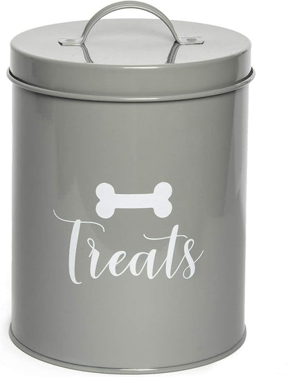 Park Life Designs - Metal Pet Treat Jar with Airtight Lid for Dogs, Cats, Puppies and More, Chic Kitchen Countertop Container for Cookies, Biscuits and Treats (Jasper, Grey, 1.4 Qt)