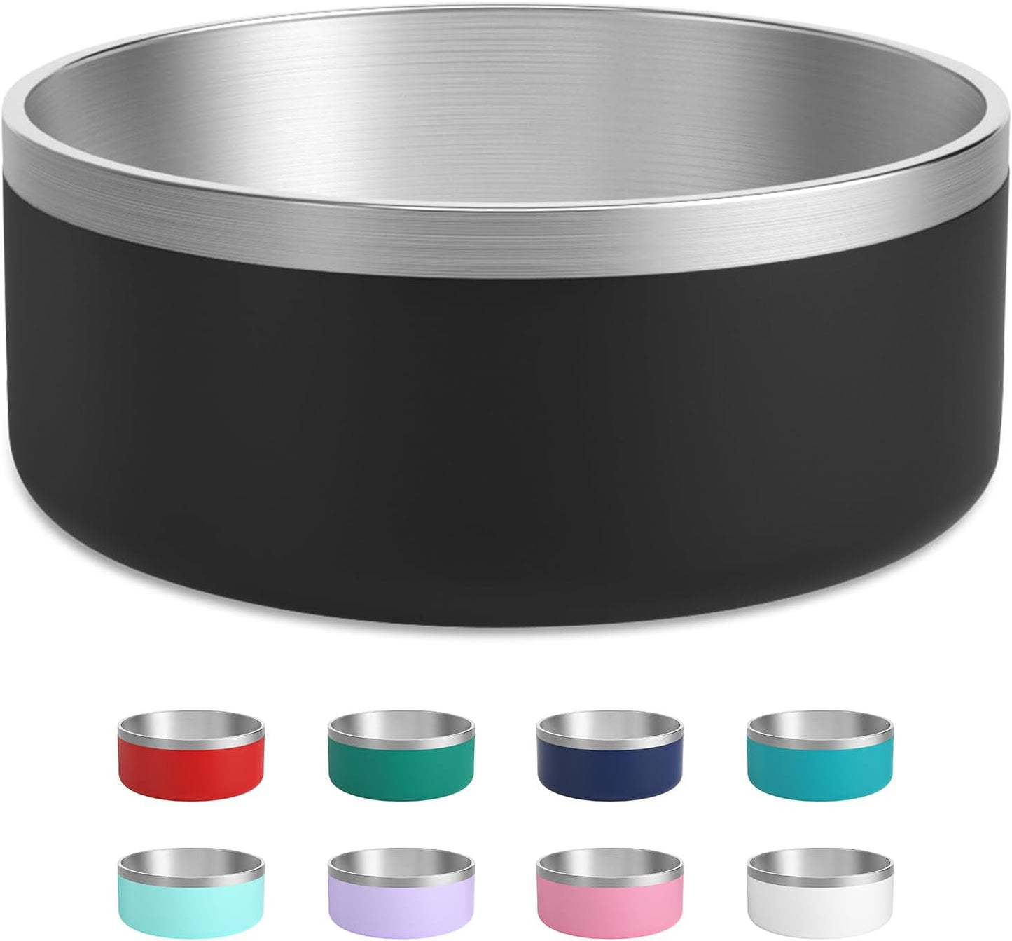Stainless Steel Dog Bowl, Metal Water and Food Dish for Large Dogs, Insulated Non-Slip Pet Bowl, Easy Clean, 64oz, Black