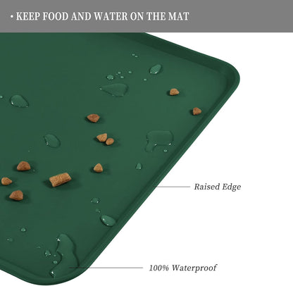 Waterproof Pet Feeding Mat with High Raised Edges, Heavier and Thicker Placemats for Cat Dog Water Bowl with BPA Free, Dogs Cats Food Mats for Messy Drinkers to Prevent Spill and Protect Floors