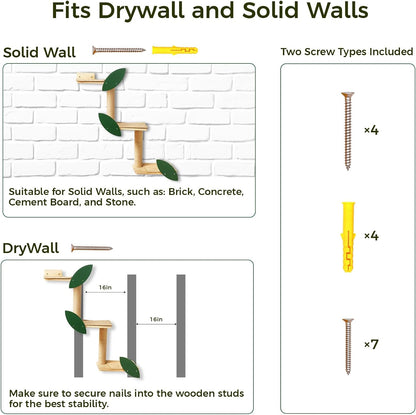 Meowoou Cat Wall Shelves Cat Scratching Post Wall Mounted Perch, 3 in 1 Cat Stairs Wall Tree Jungle Platform Supplies Suit for Cats Climb Play Scratch Nap