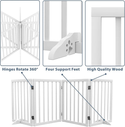 Wooden Dog Gate Freestanding Foldable Pet Gate 4 Panel Fully Assembled Dog Gates for Doorways House Stairs