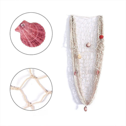 Nature Fish Net Wall Decoration with Shells, Ocean Themed Wall Hangings Fishing Net Party Decor for Pirate Party,Wedding,Photographing Decoration (2pack-Beige/Beige)