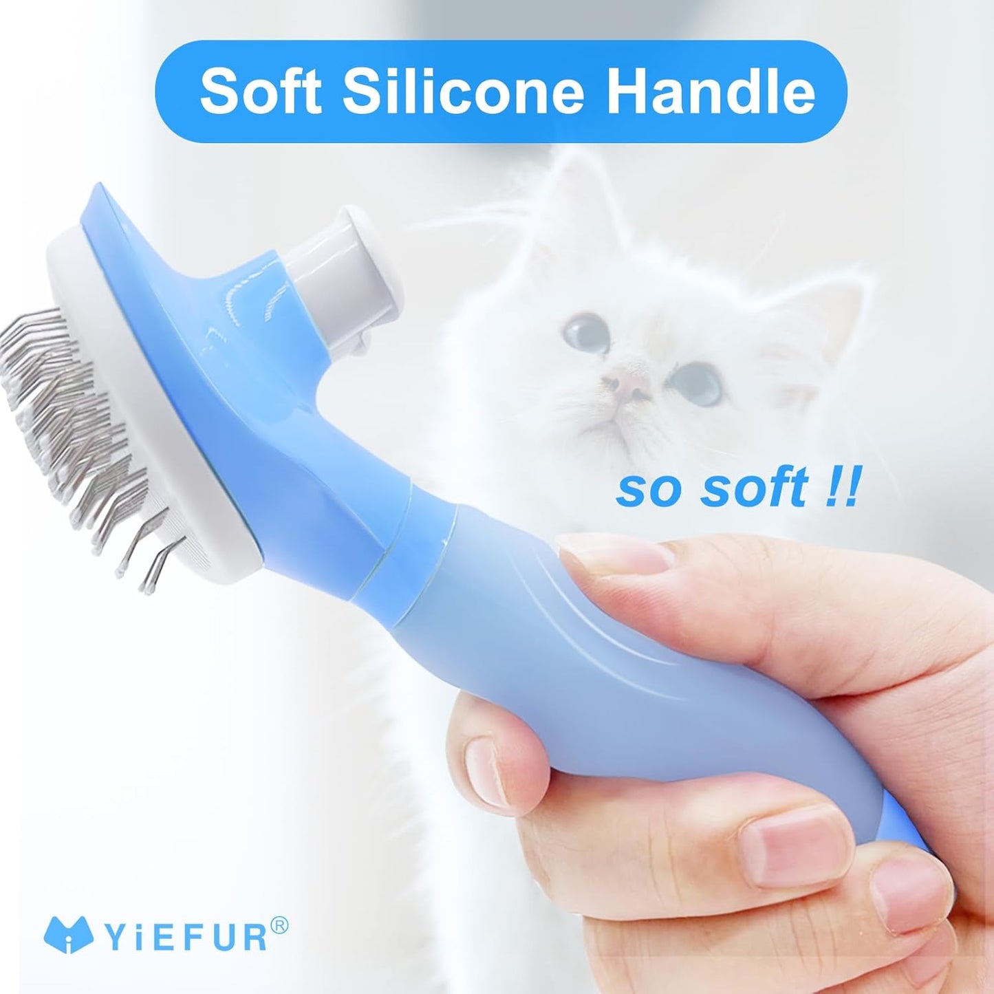 Cat Hair Brush,Cats Brushes for Shedding,Soft Silicone Self Cleaning Brush for Short and Long Haired Cats for Grooming and Shedding (Blue)