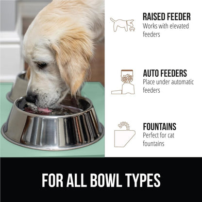 GORILLA GRIP 100% Waterproof Raised Edge BPA Free Silicone Pet Feeding Mat, Dog Cat Food Mats Contain Spills Protects Floors, Placemats for Cats and Dogs Water Bowl, Pets Accessories 16x10, Mint