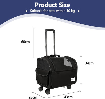 Dog Travel Bag with Removable Rolling Wheels, Airline Approved Pet Carrier, Foldable Cat Bag with Breathable Mesh, Pet Stroller(Black)