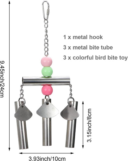 Litewoo Bird Stainless Steel Bell Toys, Safe and Stable Hanging Spoons Pipe Chew Bite Toy（B）