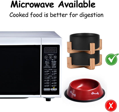 Petygooing Ceramic Black Cat Dog Bowl Set with Stand,Small Dog Bowls, Pet Food and Water Dish, Anti Slip Set of 2 Cat Bowl-Pet Food Dishes- Pet Bowls Small Size Pet (13.5OZ/5.1 in)