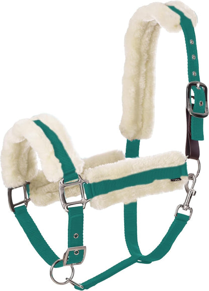 Equinavia Valkyrie Soft Ultra Fleece Padded Adjustable Breakaway Horse Halter - Turquoise/White - Warmblood