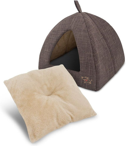 Pet Tent-Soft Bed for Dog and Cat by Best Pet Supplies - Brown Linen, 19" x 19" x H:19"