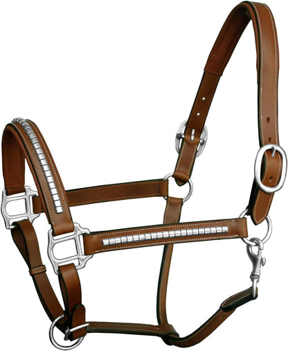 Exion Leather Horse Halter with Padding & Clincher Studs – Adjustable Quick‑Release Crownpiece Halter for Horses – Vegetable‑Tanned Leather in Black & Brown – Cob, Full & Oversize