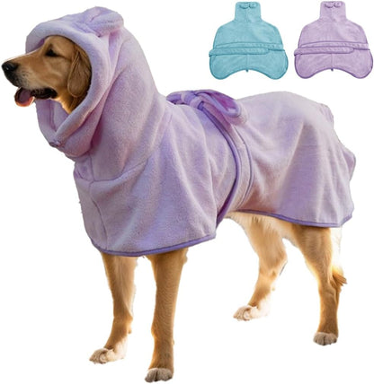 Medium to Large Size Dog Bathrobe, Quick Drying Super Absorbent Used for After Bathing, Warm Dog Towels, Adjustable Hoodies and Belts for Pet Dogs Bath Clothes Products (Purple, 5XL)
