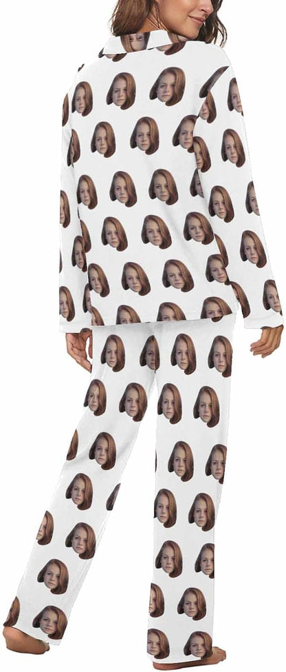 MyPupSocks Custom Face Pajamas for Women Set, Personalized Photo Long Sleepwear XS-XXL