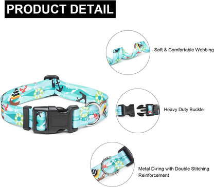 Mercano Adjustable Dog Collar - Special Design Patterns, Soft Nylon Comfortable Durable Pet Collar for Small Medium Large Dogs (M, Sail)