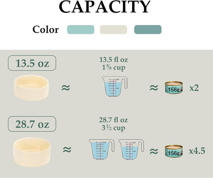 SPUNKYJUNKY Ceramic Dog and Cat Bowl Set with Wooden Stand, Modern Cute Weighted Food Water Set for Small Size Dogs (13.5OZ) & Medium Sized Dogs (28.7OZ) & Cats (3.6 Cups, 2 × Beige)
