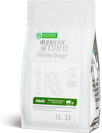Nature's Protection Superior Care White Dogs Dry Dog Food - High Protein, Tear Stain Dog Food for Small & Mini Breeds Light Coated Adult Dogs, Fresh Pet Meal, Lamb and Rice, 3.3 lb