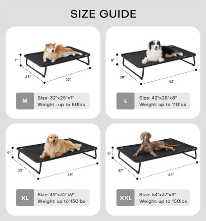 Made4Pets Elevated Outdoor Dog Bed for Extral Large Dogs – Heavy-Duty Raised Cot with Breathable Cooling Mesh, No-Slip Feet, Chew-Resistant Frame, Indoor & Outdoor Pet Hammock, 49"x32", Black