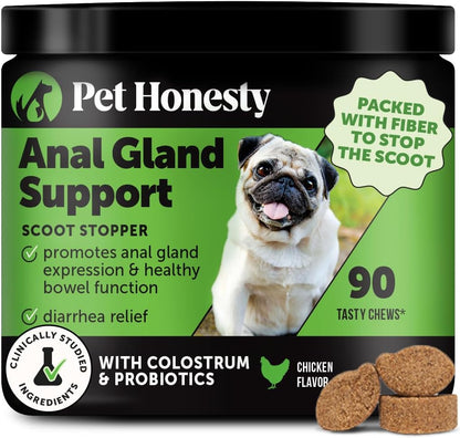 Dog Scoot Stopper - Complete Anal Gland Support with Fiber, Prebiotics & Probiotics - No Scoot for Dogs (90 ct)