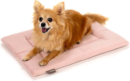 KindTail Dog Crate Pad - Soft Velvet, Reversible Bed - Machine Washable Kennel Mat for Pets up to 15 lbs, Mattress for Cozy Sleeping - 20” x 15” x 1” (Pink, Small)