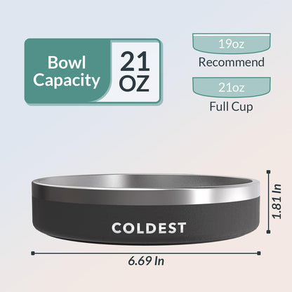 Coldest Dog Bowl - Anti Rust Metal, Non Slip, 3 Layers Insulated Stainless Steel Dog Bowls - Spill Proof & Heavy Duty - Water Bowl for Dogs, Cats & Pets, Dish Washer Safe (21 oz, Stealth Black)
