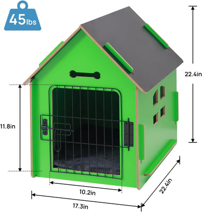 Dog House Indoor for Small Dogs or Cats, Cozy Wooden Design, Small Indoor Bed House, with Air Vents and Elevated Floor Warm Dog Cave (Green)