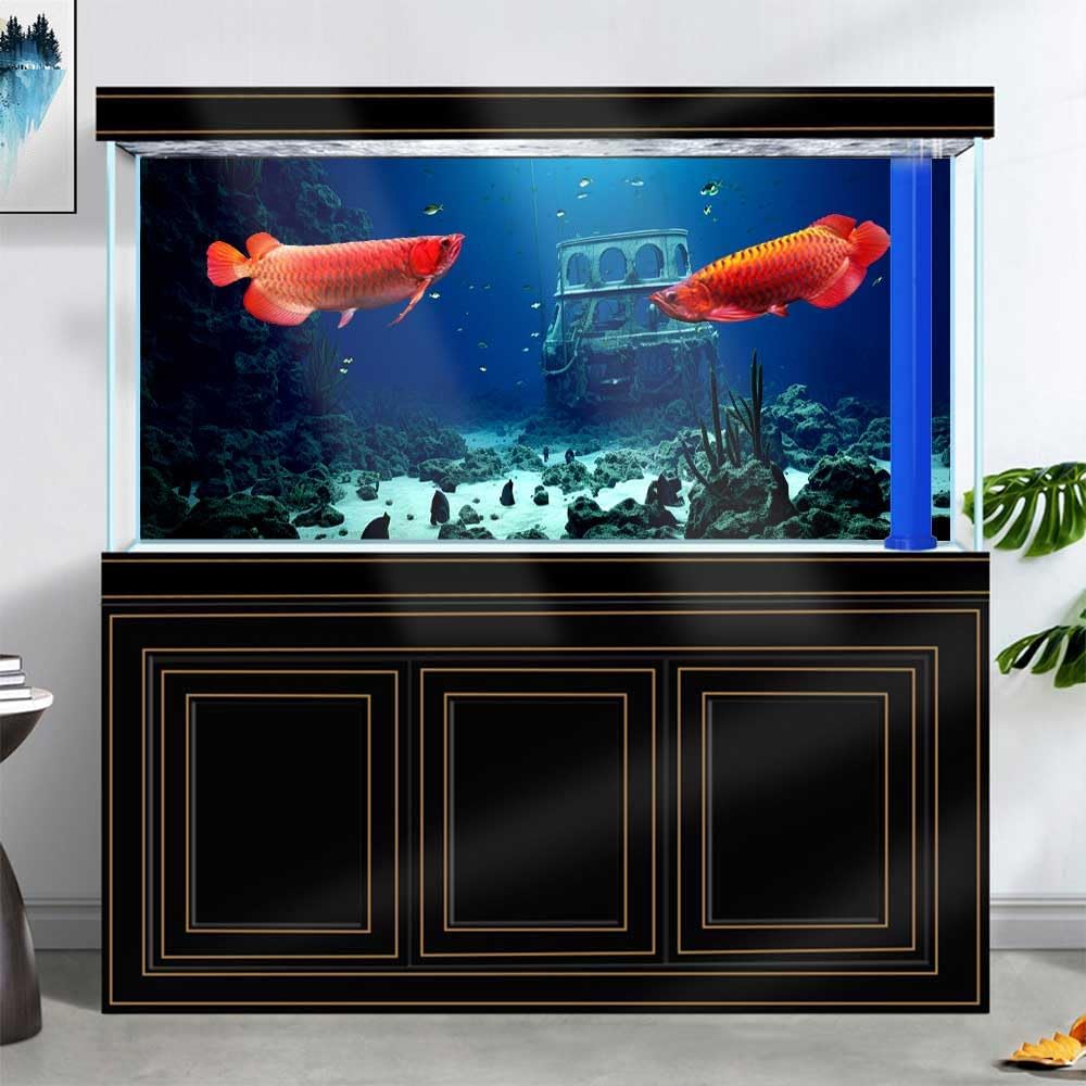 36X24IN Natural Underwater Aquarium Background, Pictures 3D Fish Reef Fish Tank Decoration Background, with 8 EVA Double-Sided Tape