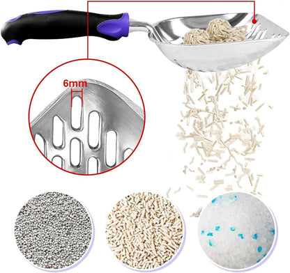 Cat Litter Scoop-Metal Cat Scooper-Long Handle Scoop,Cat Scooper-Poop Sifting-Mesh Shovel-Suitable for Cat Litter Box (Purple)
