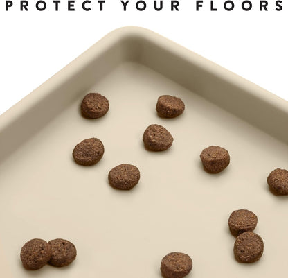 CatGuru Cat Food Mat, Small & Large Pet Feedingd Mat, 100% Waterproof Cat Mats for Food and Water, Silicone Mats for Pet Bowls, Non-Slip Placemat for Water Bowl or Fountain (Large, Sand)