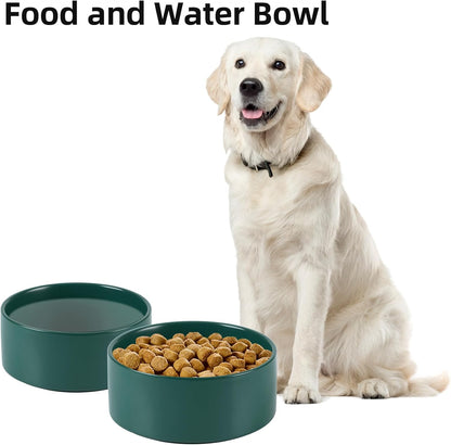 Non-Slip 8.2inch Ceramic Dog Food and Water Bowl for Large Breed Dogs, Pet Bowl for Replacement (Single Bowl, Green)