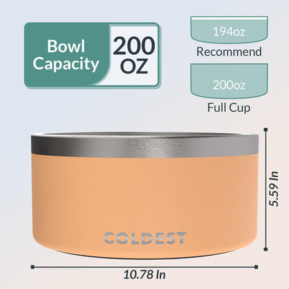 Coldest Dog Bowl - Anti Rust Metal, Non Slip, 3 Layers Insulated Stainless Steel Dog Bowls - Spill Proof & Heavy Duty - Water Bowl for Dogs, Cats & Pets, Dish Washer Safe (200 oz, Sahara Peach)