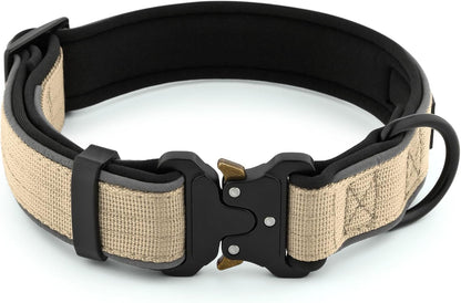 Plutus Pet Tactical Dog Collar, Reflective, Adjustable Heavy Duty Dog Collar, Soft Padded and Comfortable, for Small Medium and Large Dogs (Beige, XS)