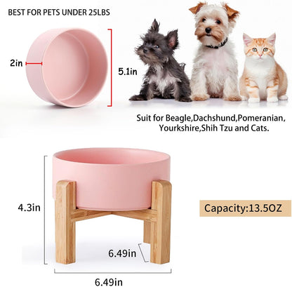Petygooing PinkElevated/Raised Ceramic Dog Bowl for Small Breeds, Dog Food Water Dish with Stand,Pet Feeding Bowl with Anti Slip Rubber for Cats and Small Dogs Puppy 13.5 OZ (5.1In / 1.7 Cups)