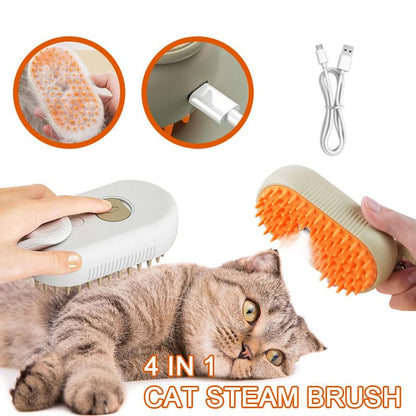 Cat Steam Brush for Shedding, 4 in 1 Rechargeable Pet Steam Brush for Dogs and Cats, Anti-Static, Massage, Cleaning, Shedding & Combing All In One! (Khaki)