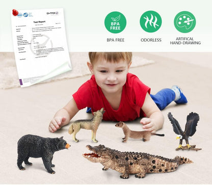 Volnau Safari Animal Figurines Toys 7PCS North America Figures Zoo Pack for Toddlers Kids Christmas Decoration Gift Preschool Educational Moose Wolf Bear Jungle Forest Woodland Set